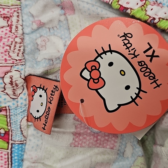 Hello Kitty Pink and Green Flannel Pajama Bottoms 2 Sizes, L & XL - Picture 4 of 8